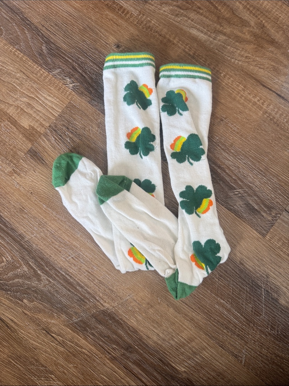 White Shamrock Knee Socks with Green Accents
